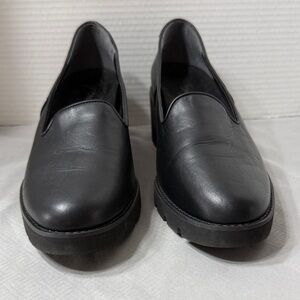 Vionic Willa Wedge Chunky Black Leather Slip-On Loafer Shoes Women Size 10W